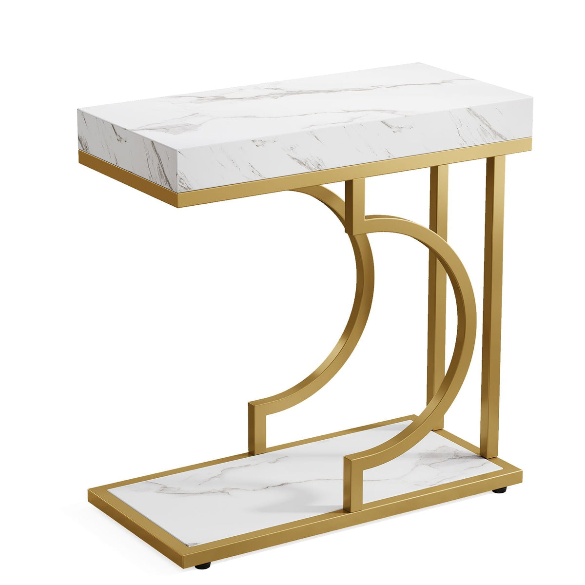 C-Shaped Sofa Side Table with white faux marble top and gold metal frame by HouseOfZazla on Tampa Home & Garden Store