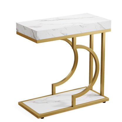 C-Shaped Sofa Side Table with white faux marble top and gold metal frame by HouseOfZazla on Tampa Home & Garden Store
