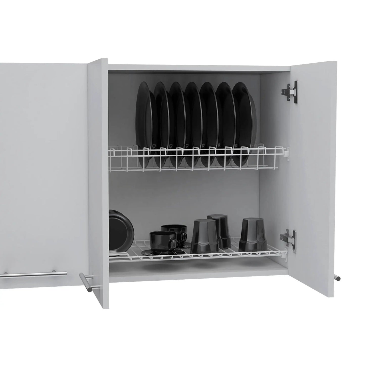 Wall cabinet four doors in white with two internal shelves and plate and glass organizer on Tampa Home & Garden Store