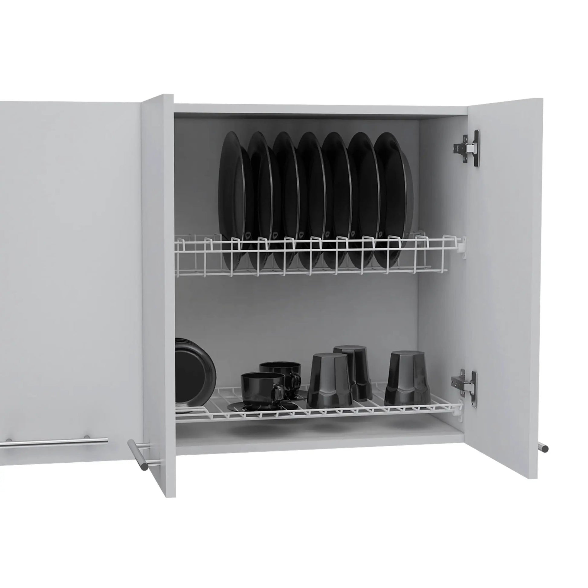Wall cabinet four doors in white with two internal shelves and plate and glass organizer on Tampa Home & Garden Store
