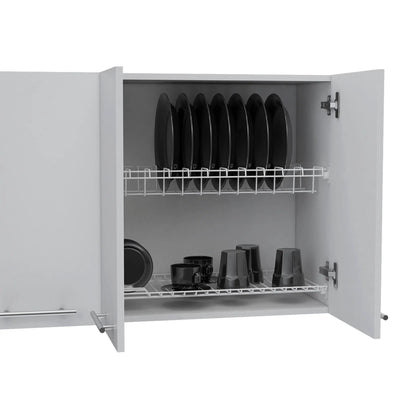 Wall cabinet four doors in white with two internal shelves and plate and glass organizer on Tampa Home & Garden Store