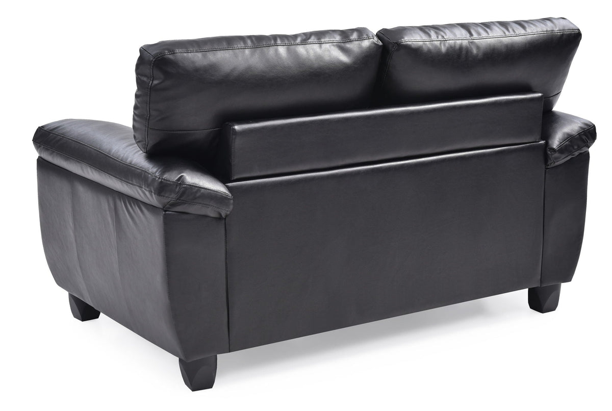 Stylish loveseat with padded arms in black leather, HouseOfZazla stationary loveseat on Tampa Home & Garden Store