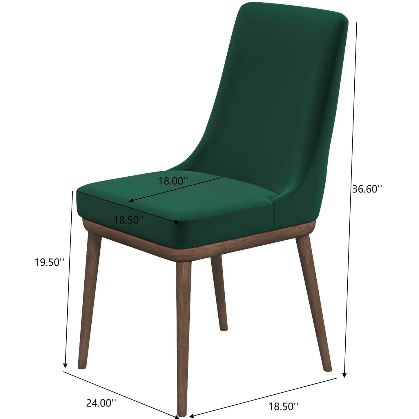 Kate Mid-Century Dining Chair set of 2 emerald green upholstery with wood legs on Tampa Home & Garden Store