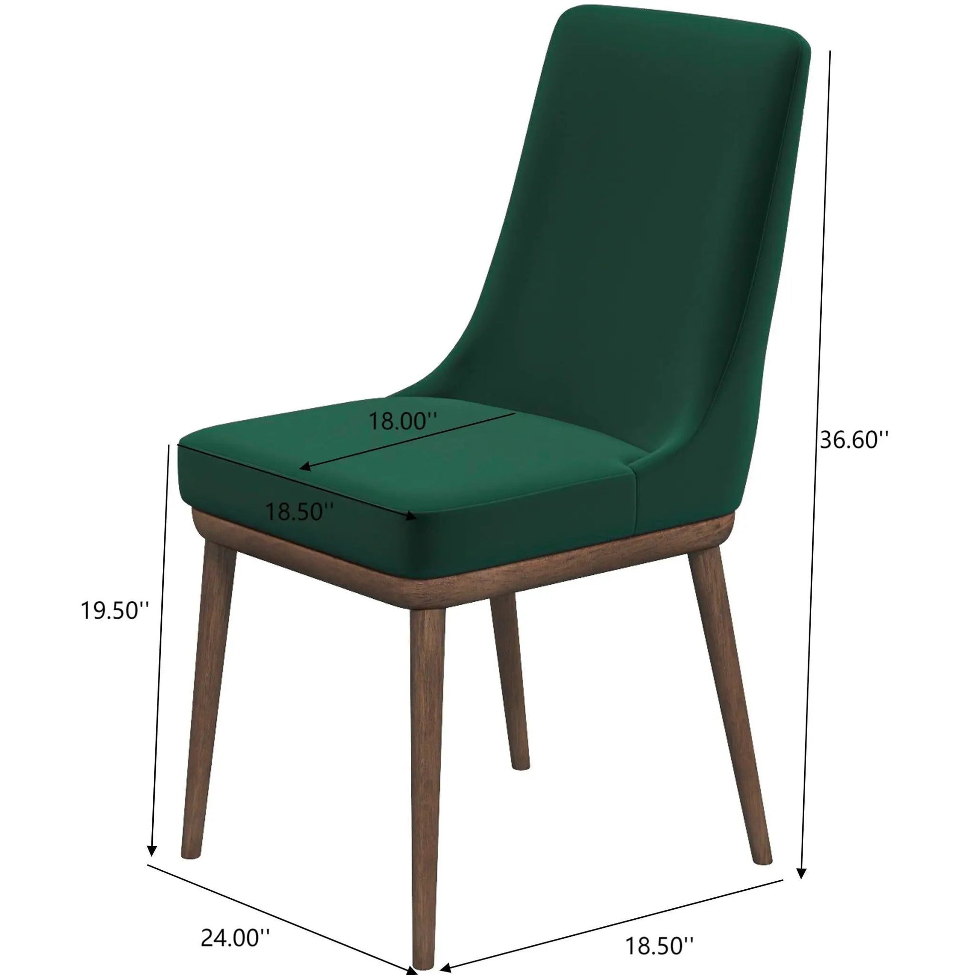 Kate Mid-Century Dining Chair set of 2 emerald green upholstery with wood legs on Tampa Home & Garden Store