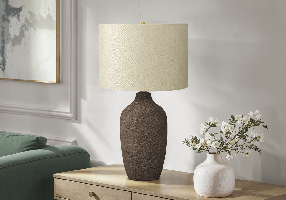 Table lamp dark textured ceramic base and beige linen shade by HouseOfZazla on Tampa Home & Garden Store