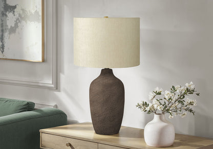 Table lamp dark textured ceramic base and beige linen shade by HouseOfZazla on Tampa Home & Garden Store