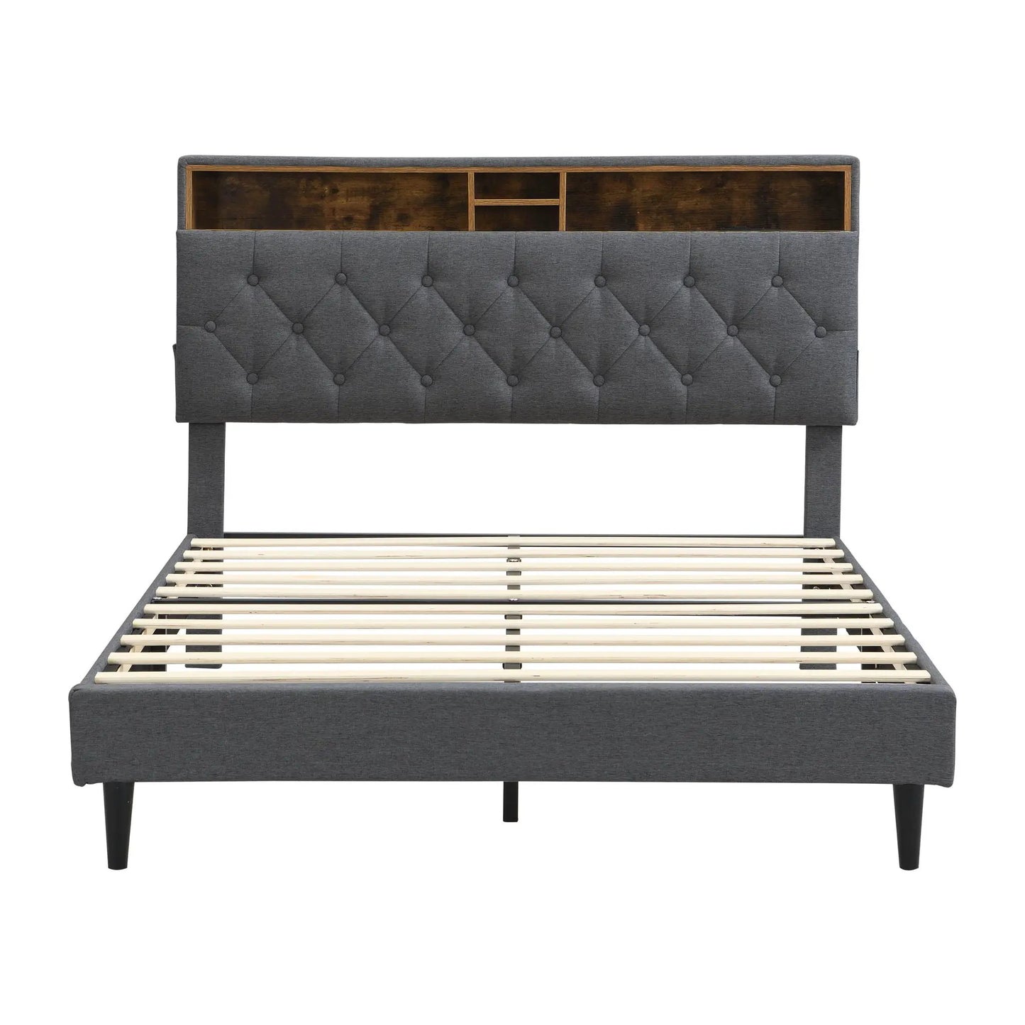 Modern Upholstered Platform Bed Frame With USB Ports