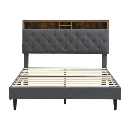 Modern Upholstered Platform Bed Frame With USB Ports