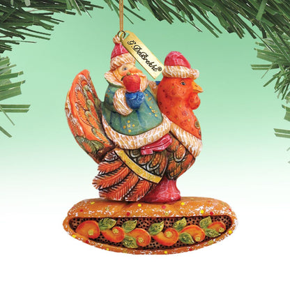 Santa on Turkey hand-painted sculpted ornament by G.DeBrekht, holiday decor on Tampa Home & Garden Store