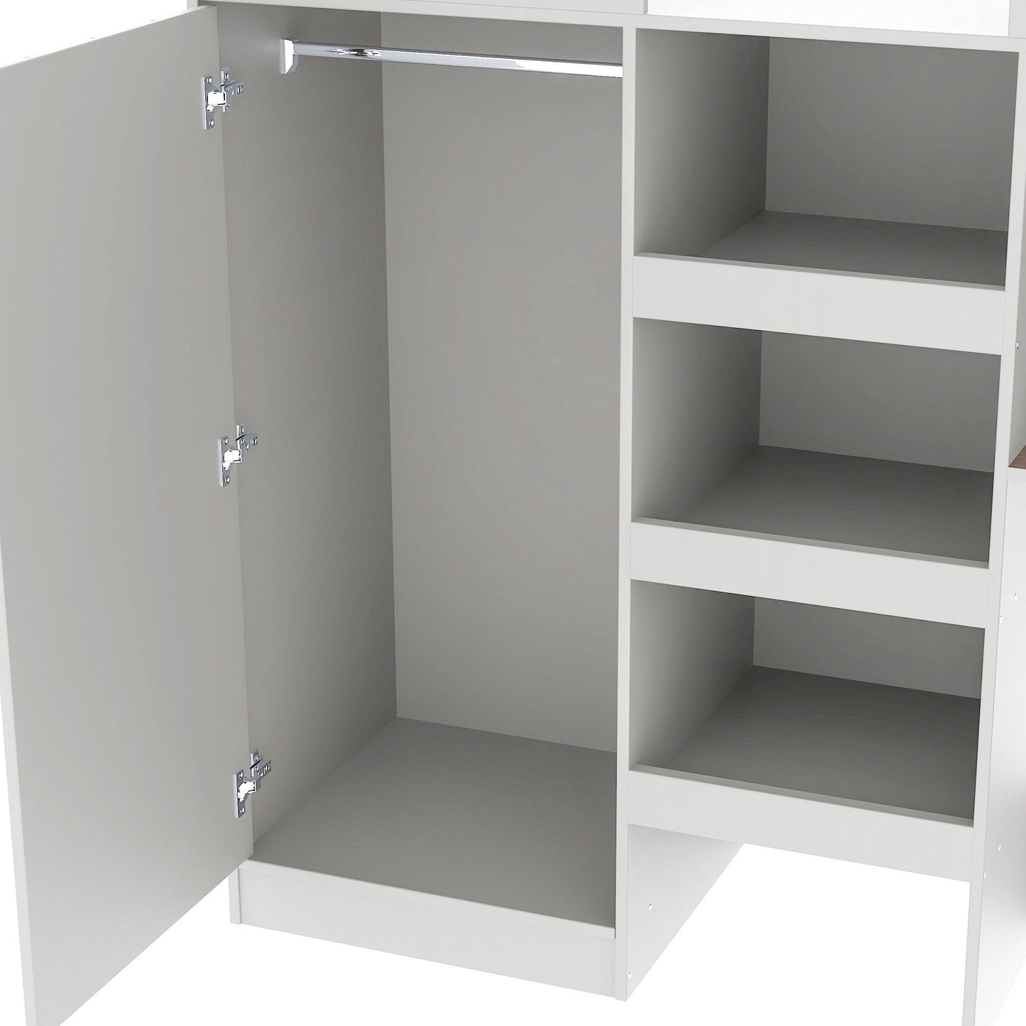 HouseOfZazla loft bed with built-in wardrobe and shelves in gray, includes hanging rail on Tampa Home & Garden Store