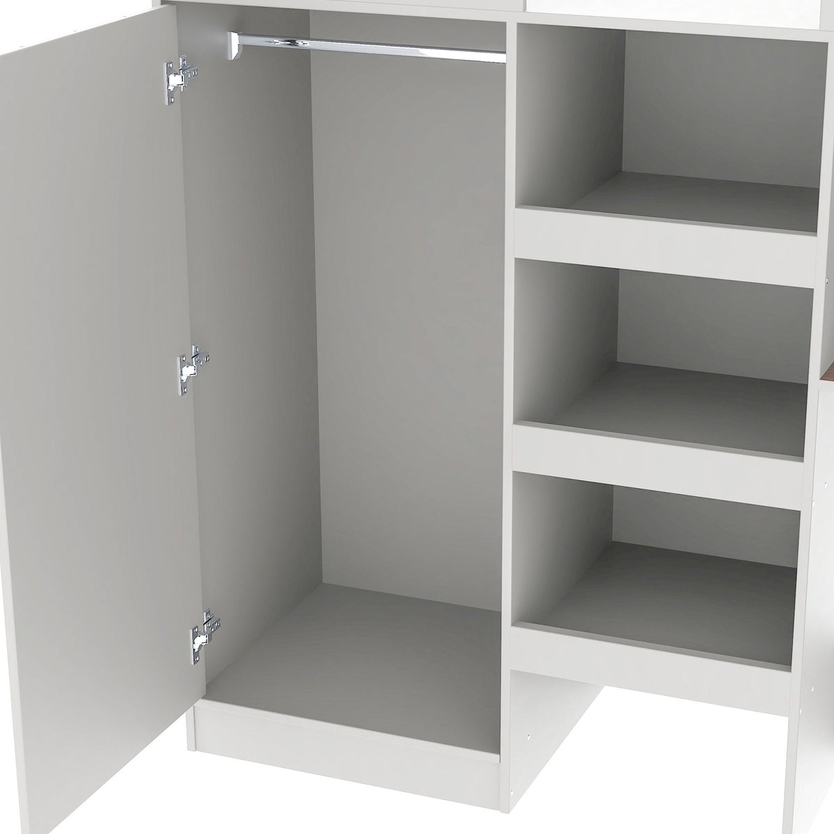 HouseOfZazla loft bed with built-in wardrobe and shelves in gray, includes hanging rail on Tampa Home & Garden Store