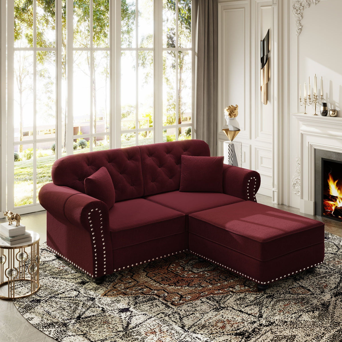 Upholstered Sofa Set with Nailhead and Pillows