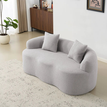 Curved loveseat sofa with round armrest in light gray boucle fabric stationary sofa on Tampa Home & Garden Store