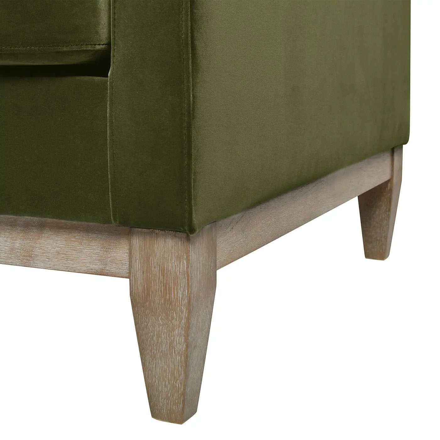 Knox Modern Farmhouse Sofa stationary sofa olive green velvet upholstery with light wood legs on Tampa Home & Garden Store