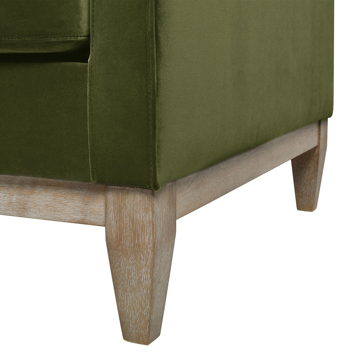 Knox Modern Farmhouse Sofa olive green velvet upholstery with light wood tapered legs on Tampa Home & Garden Store