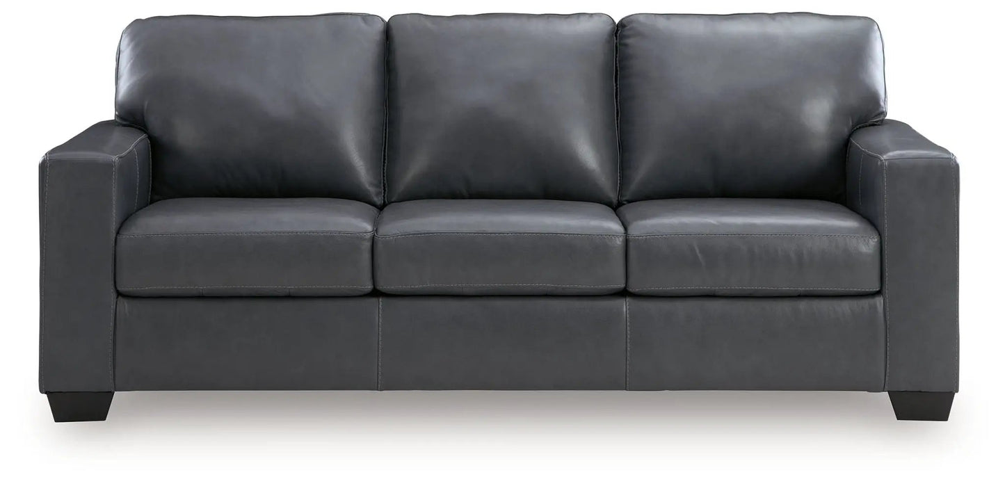 Bolsena sofa three-seat stationary in charcoal gray leather with square arms on Tampa Home & Garden Store