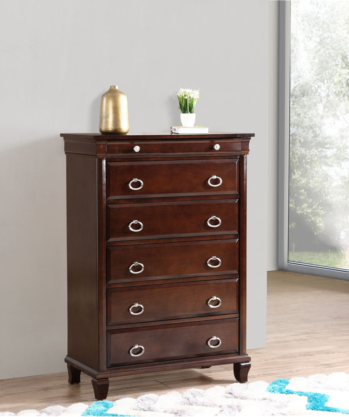 Cappuccino accent chest with felt-lined drawers; dark wood chest with pulls by HouseOfZazla on Tampa Home & Garden Store