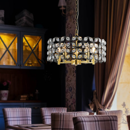 19in Geometric Crystal and Black Gold Round Pendant Chandelier with crystal facets, HouseOfZazla on Tampa Home & Garden Store