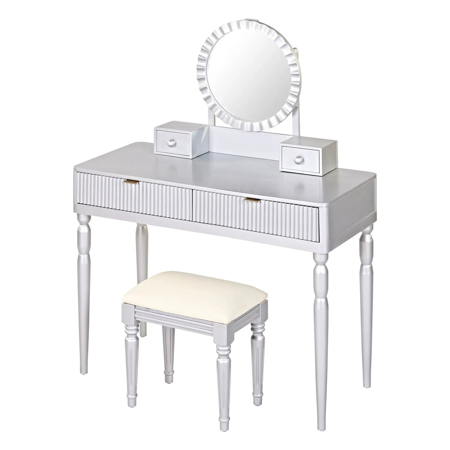 Luxury Vanity Desk Round Mirror Dressing Table