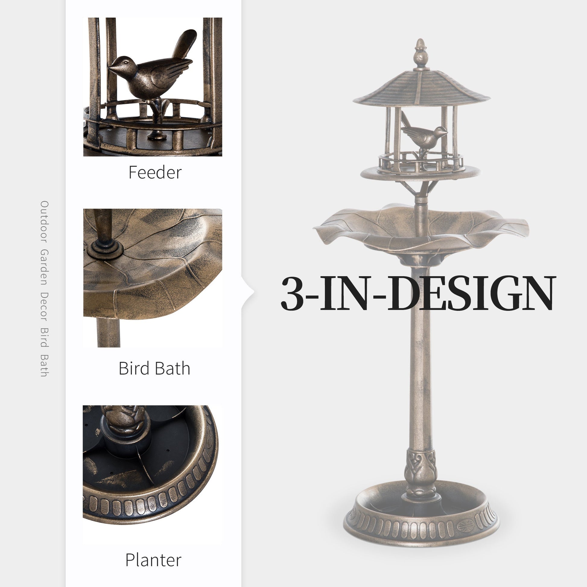 Outsunny 3-in-1 garden bird bath pedestal with feeder and planter in antique bronze finish on Tampa Home & Garden Store