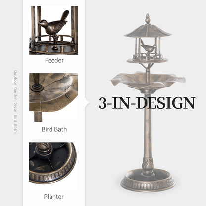 Outsunny 3-in-1 garden bird bath pedestal with feeder and planter in antique bronze finish on Tampa Home & Garden Store