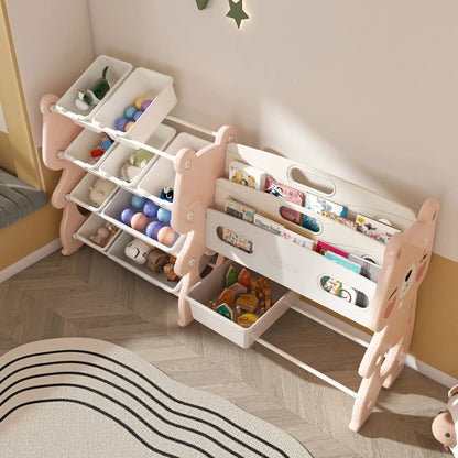 Kids Toy Storage Organizer with 2 Tier Bookshelf