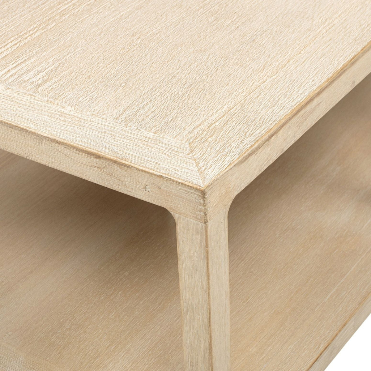 Ellis natural reclaimed wood coffee table with lower shelf, light oak finish on Tampa Home & Garden Store