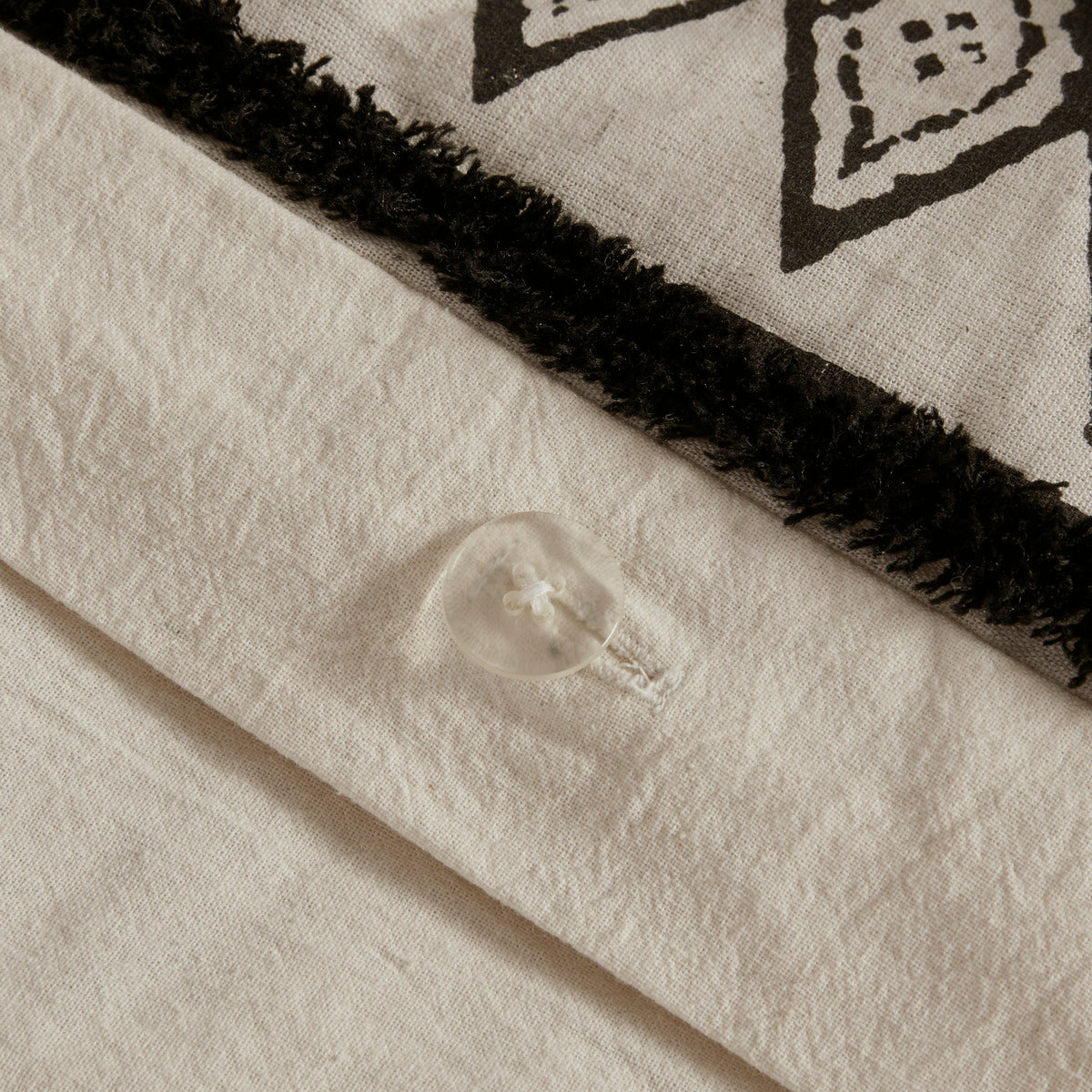 Duvet cover set full/queen flax and cotton blend with black boho trim and button detail on Tampa Home & Garden Store