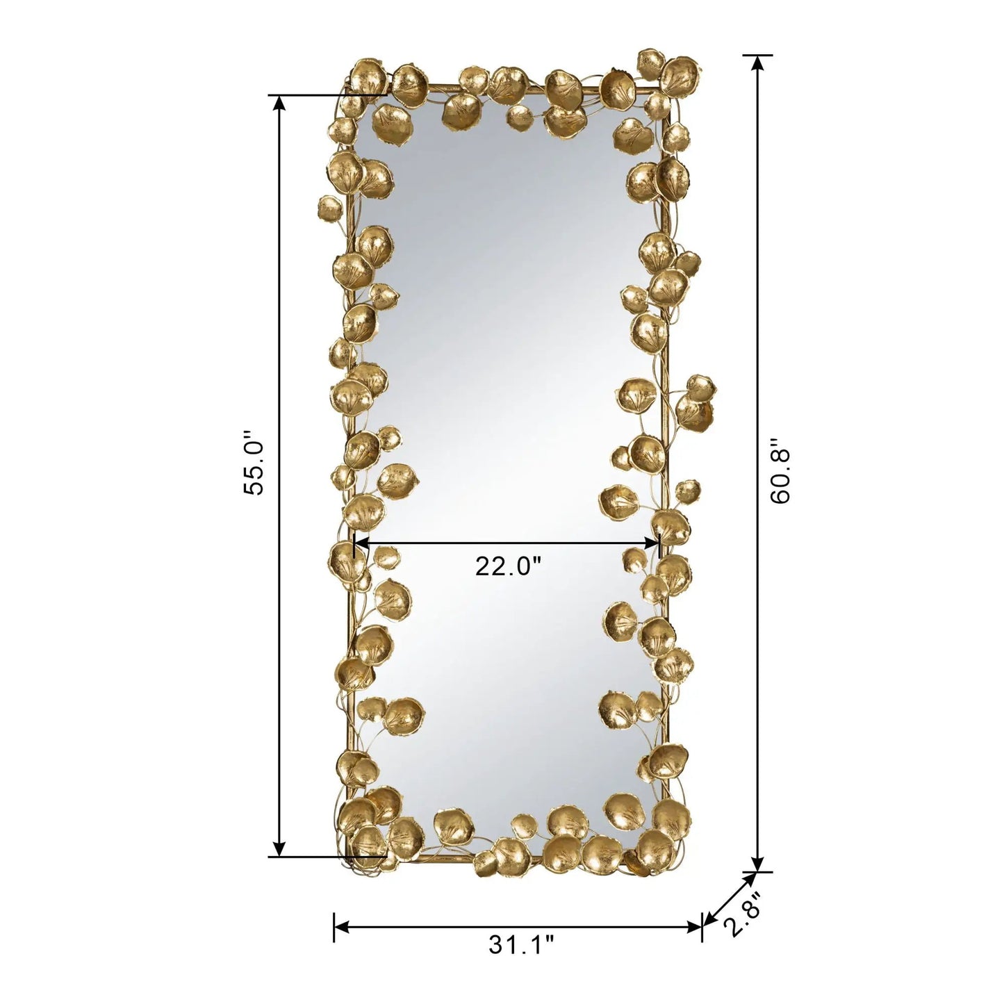 Gold leaf full-length mirror with leaf border, floor mirror by Unique Piece Furniture on Tampa Home & Garden Store