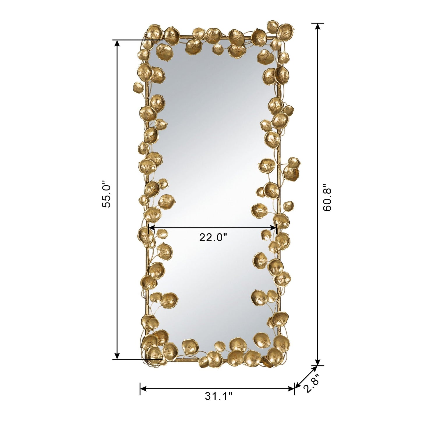 Full Length Mirror with Gold Leaf Accents, floor mirror with a gold vine frame by HouseOfZazla on Tampa Home & Garden Store