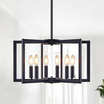 22' Modern Black Geometric 6-Light Chandelier by HouseOfZazla with industrial metal frame on Tampa Home & Garden Store