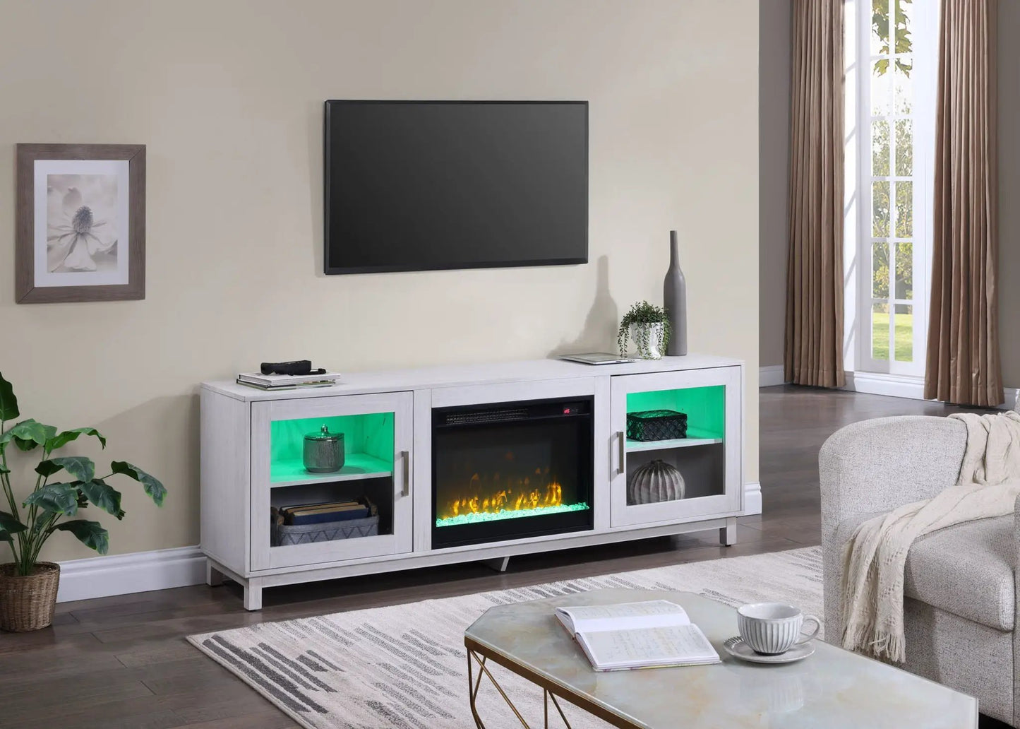 Summit TV Console with Fireplace White Walnut