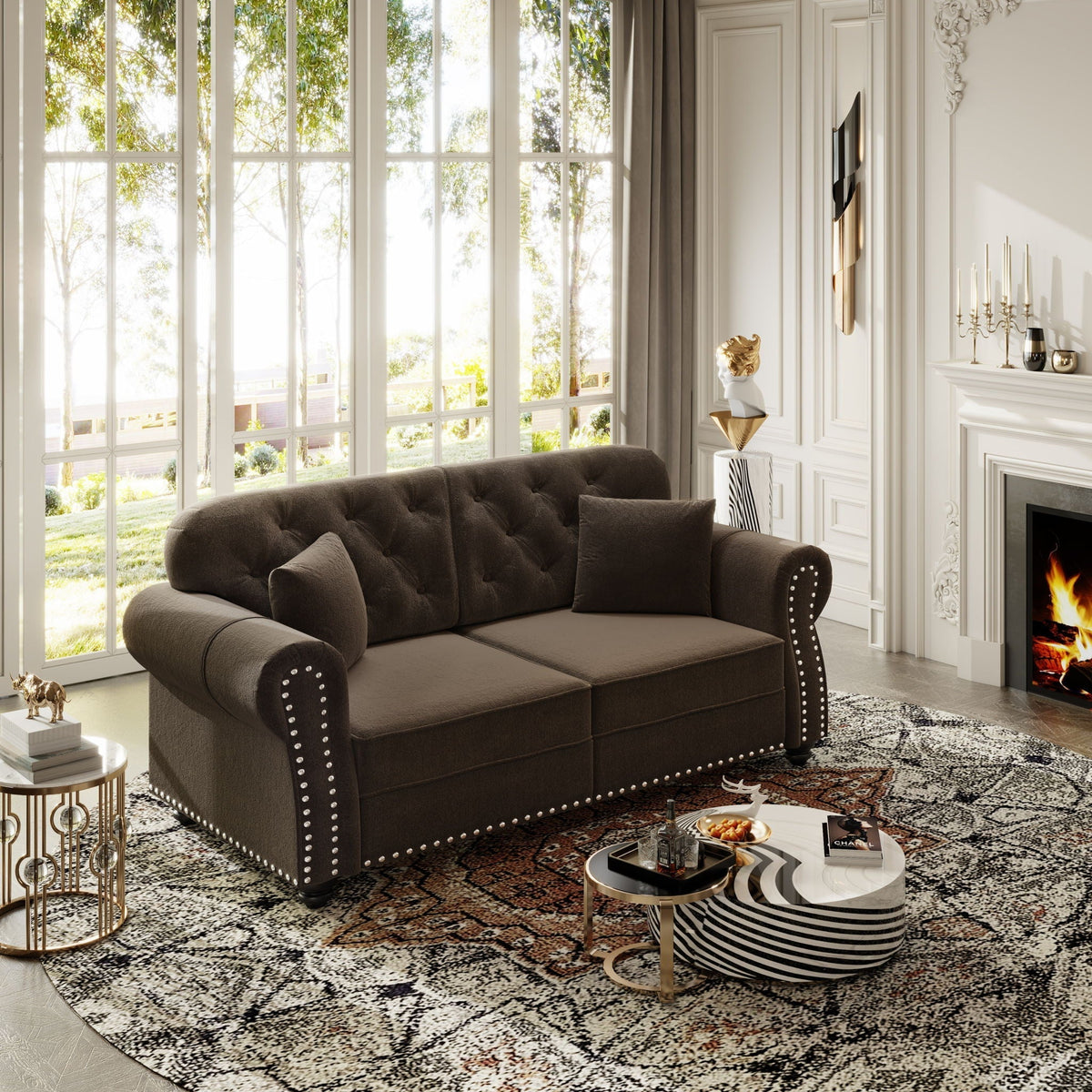 Plush Upholstered Chesterfield Sofa and Nailhead