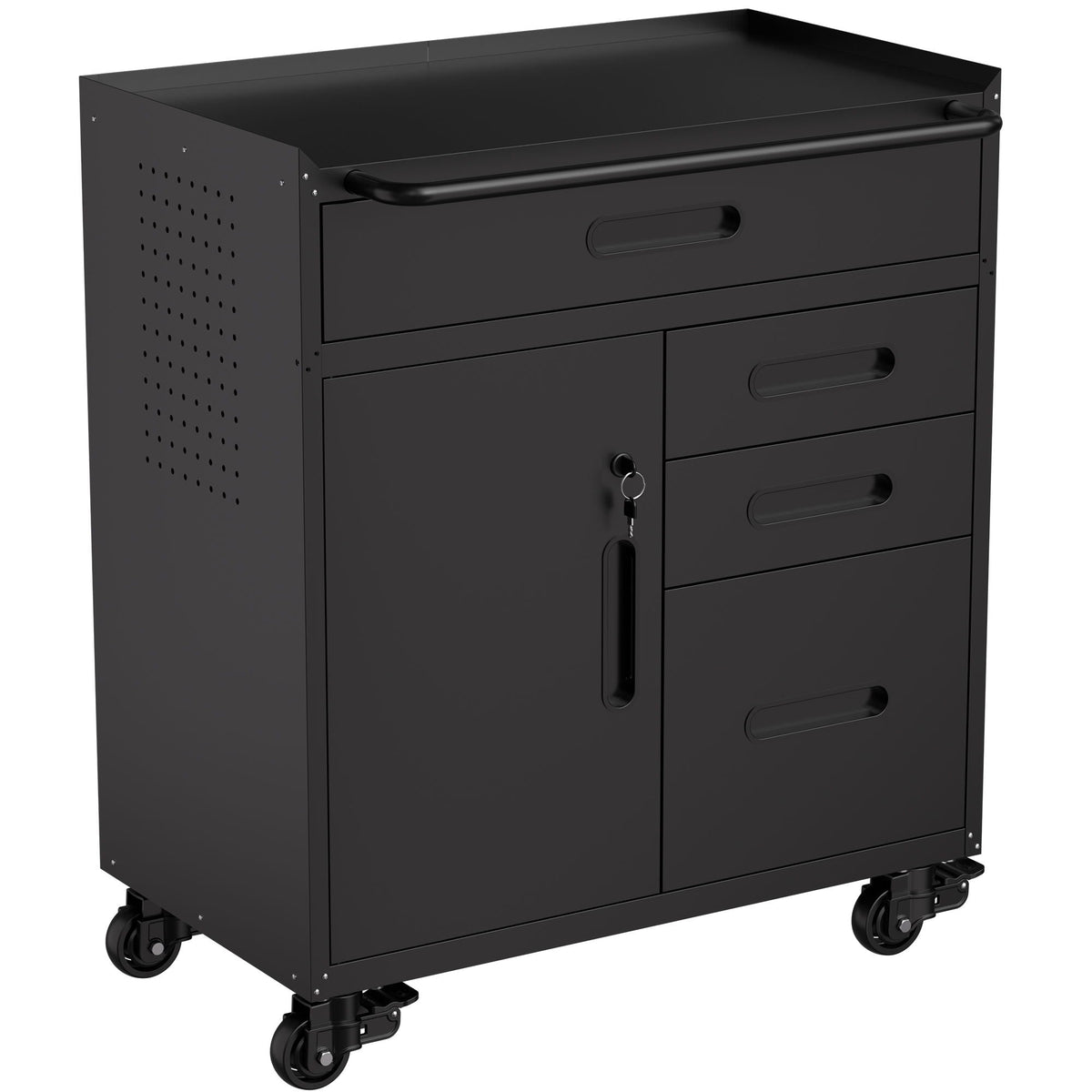 Heavy Duty Rolling Tool Cabinet with Lockable Drawers in black steel on casters on Tampa Home & Garden Store