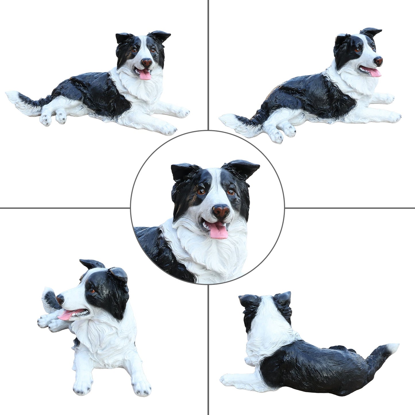 Outdoor Garden Border Collie Dog Statue Greeter in black and white, outdoor decor by HouseOfZazla on Tampa Home & Garden Store