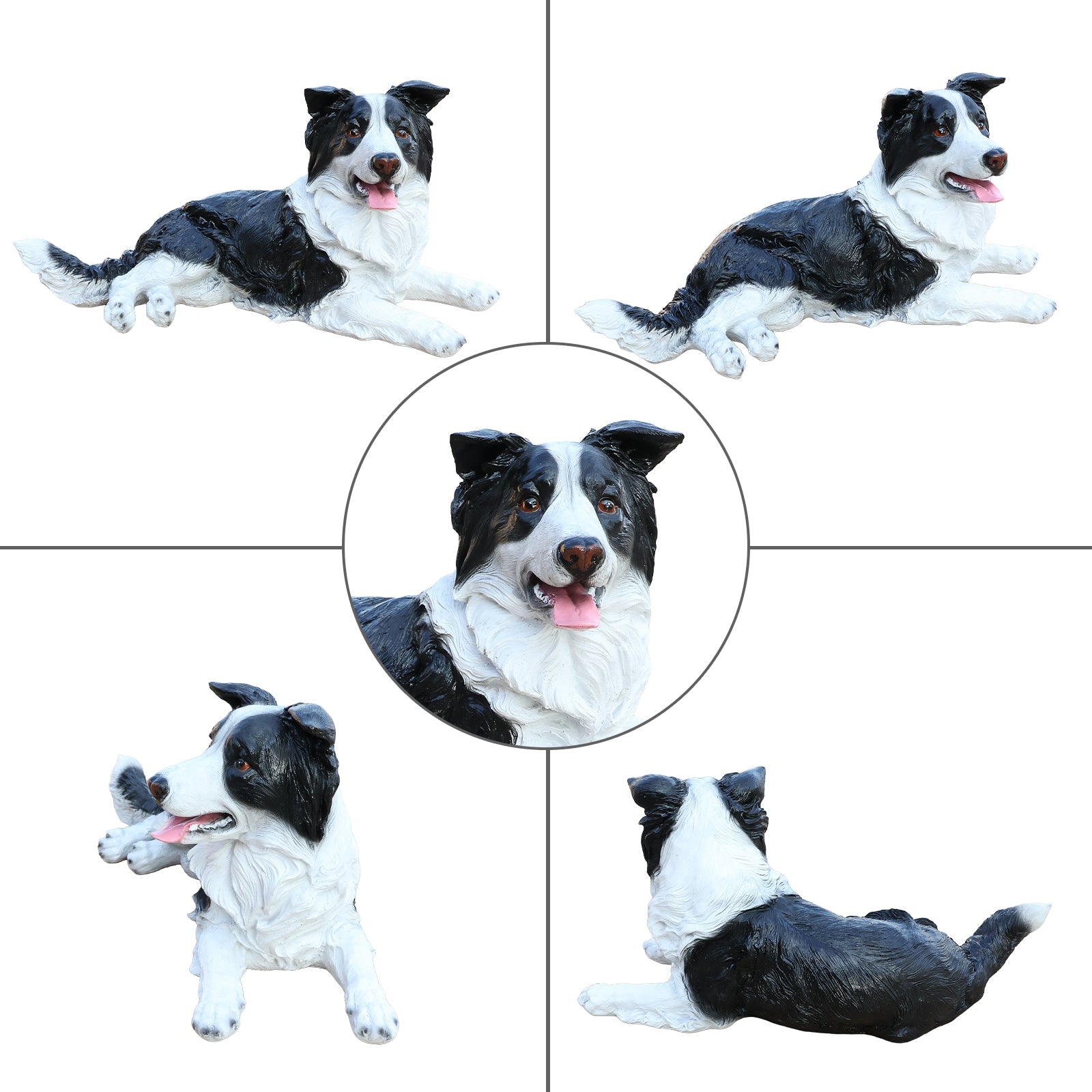 Outdoor Garden Border Collie Dog Statue Greeter in black and white, outdoor decor by HouseOfZazla on Tampa Home & Garden Store