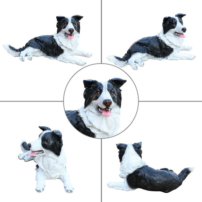 Outdoor Garden Border Collie Dog Statue Greeter in black and white, outdoor decor by HouseOfZazla on Tampa Home & Garden Store