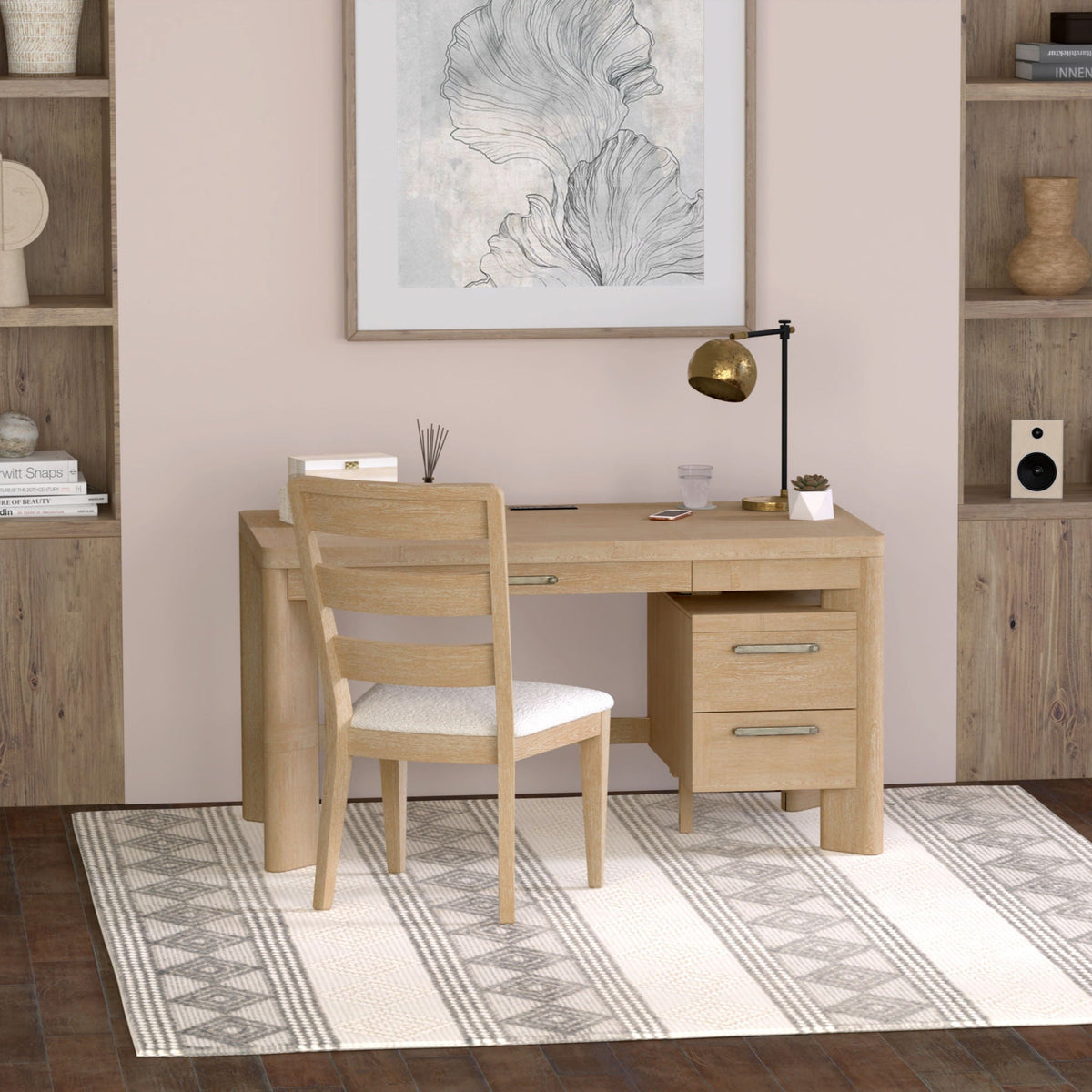 Tan wood writing desk with spacious surface - 58 inch on Tampa Home & Garden Store