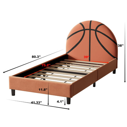 Basketball-design orange upholstered twin platform bed with slat base on Tampa Garden Store on Tampa Home & Garden Store