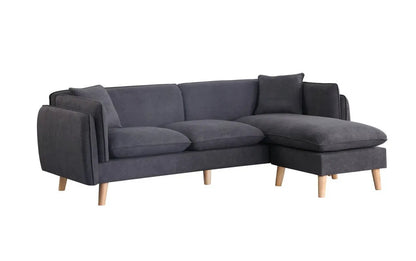 Brayden Fabric Sofa Chaise gray fabric with wood legs, chaise extension, 3 cushions on Tampa Home & Garden Store