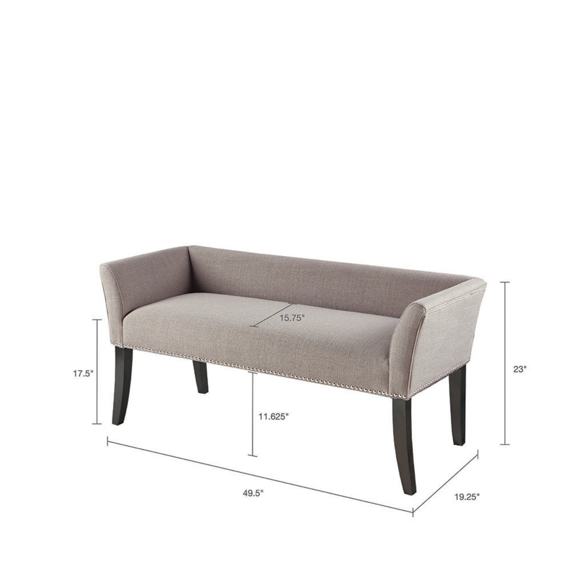 Elegant Design Upholstered Bench by HouseOfZazla in gray fabric with solid wood legs on Tampa Home & Garden Store
