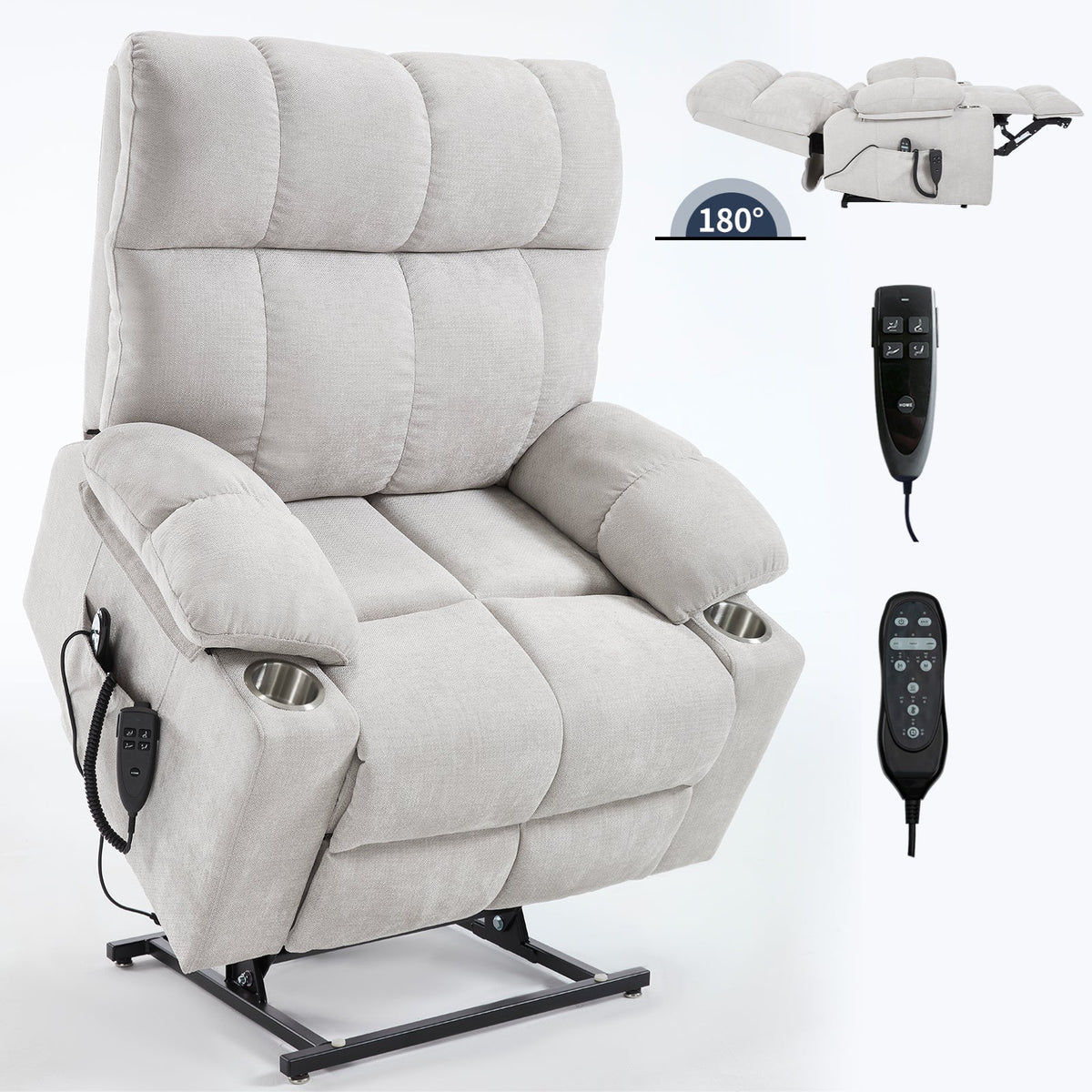 Beige dual-motor power lift recliner chair by HouseOfZazla with remote on Tampa Home & Garden Store