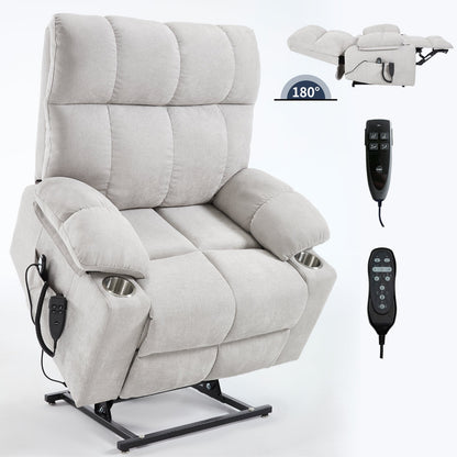 Beige dual-motor power lift recliner chair by HouseOfZazla with remote on Tampa Home & Garden Store