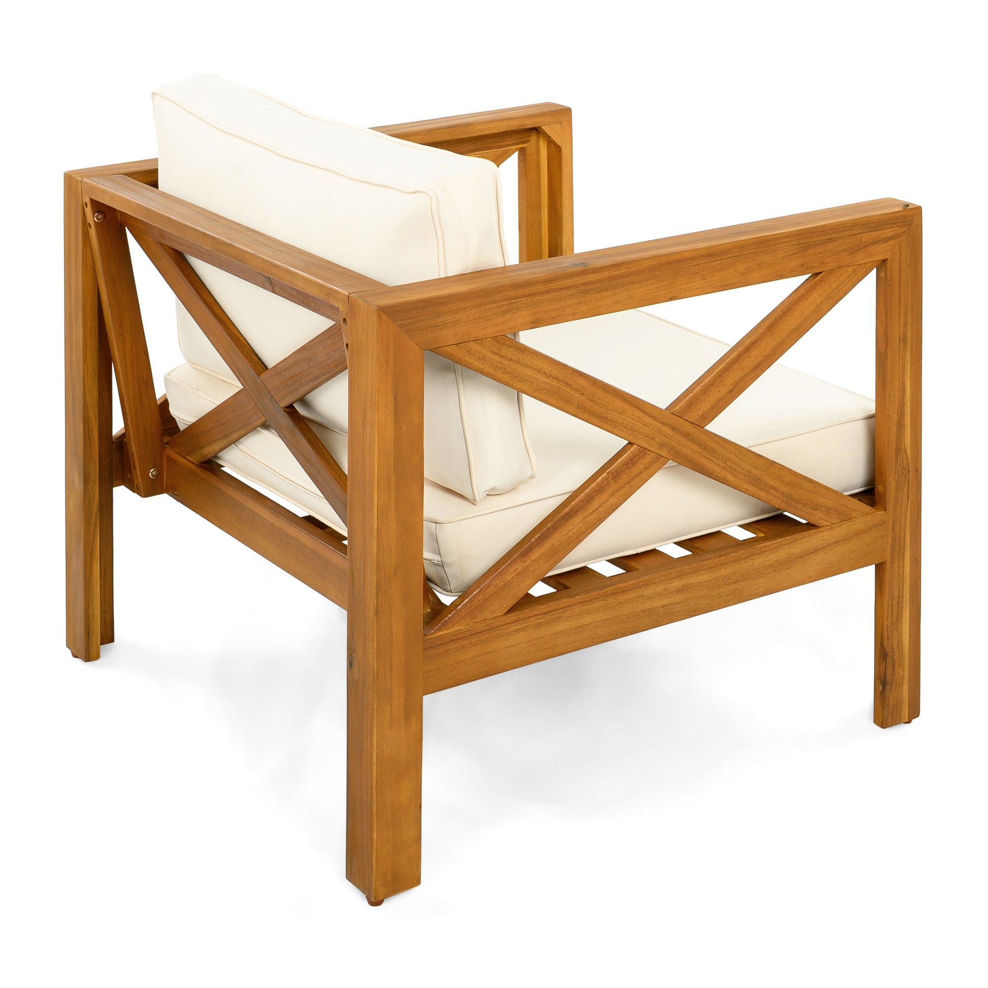 Outdoor acacia wood club chairs with cream cushions set of 2 by HouseOfZazla on Tampa Home & Garden Store
