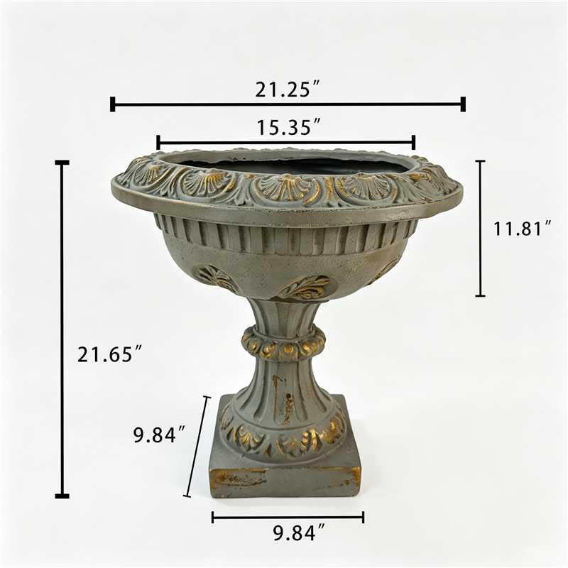 Antique blue MGO planter with drainage hole on ornate pedestal by HouseOfZazla on Tampa Home & Garden Store