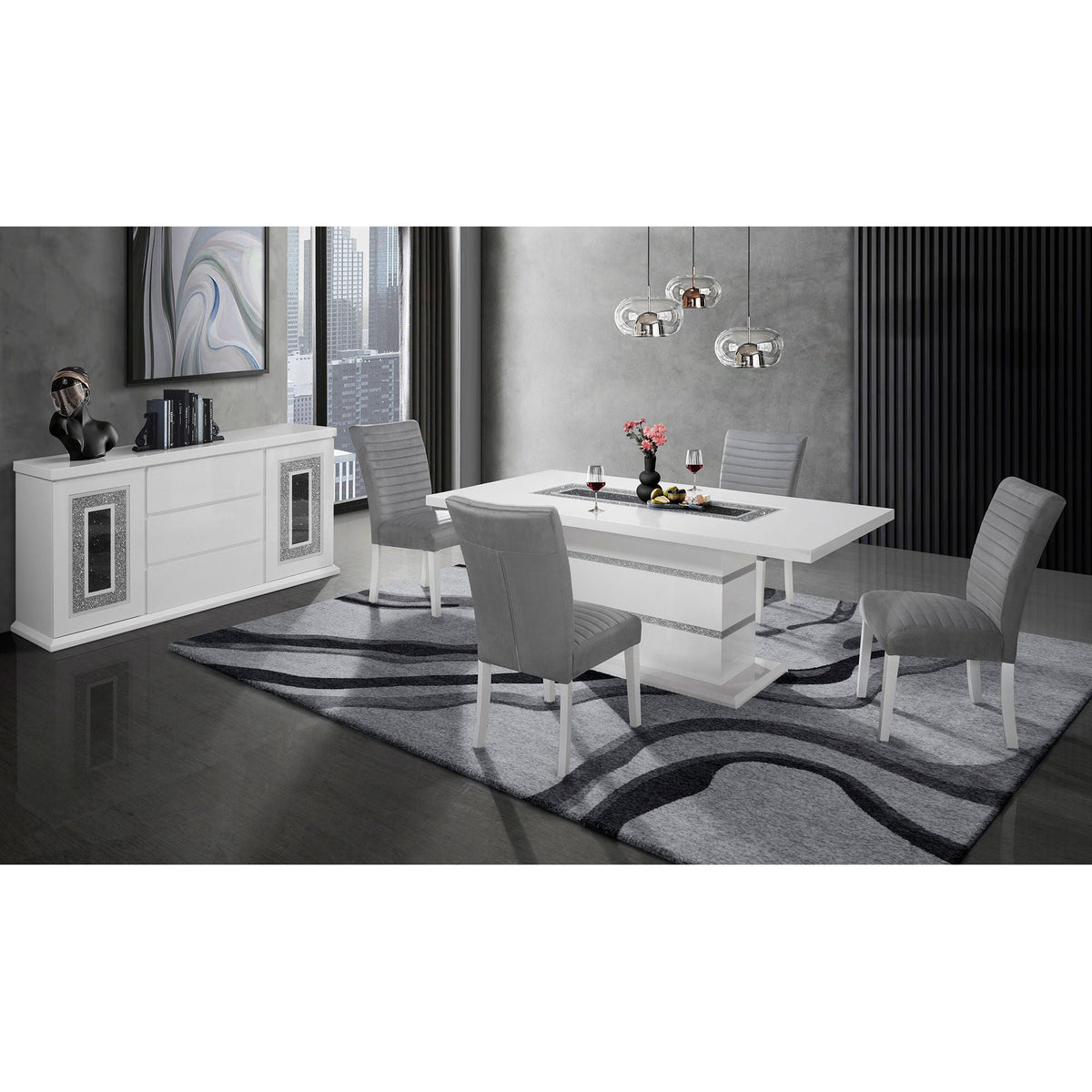 Buffet with Clear Glass Inlay, 61.8 in wide, high gloss finish by HouseOfZazla on Tampa Home & Garden Store