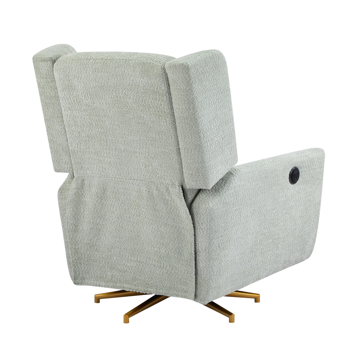Power recliner chair with boucle upholstery in light gray, 360° swivel base by HouseOfZazla on Tampa Home & Garden Store
