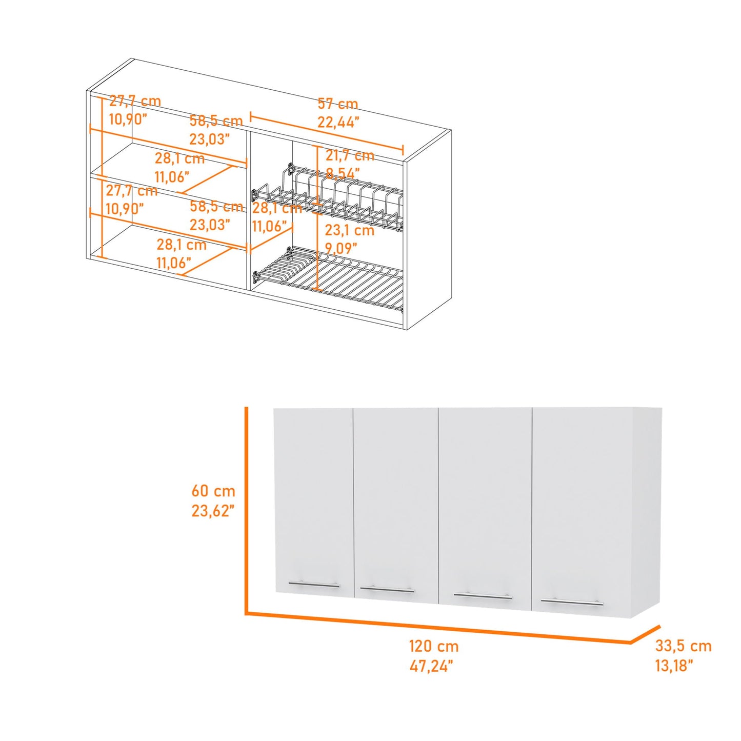 the White Durham Four Door Wall Kitchen Cabinet