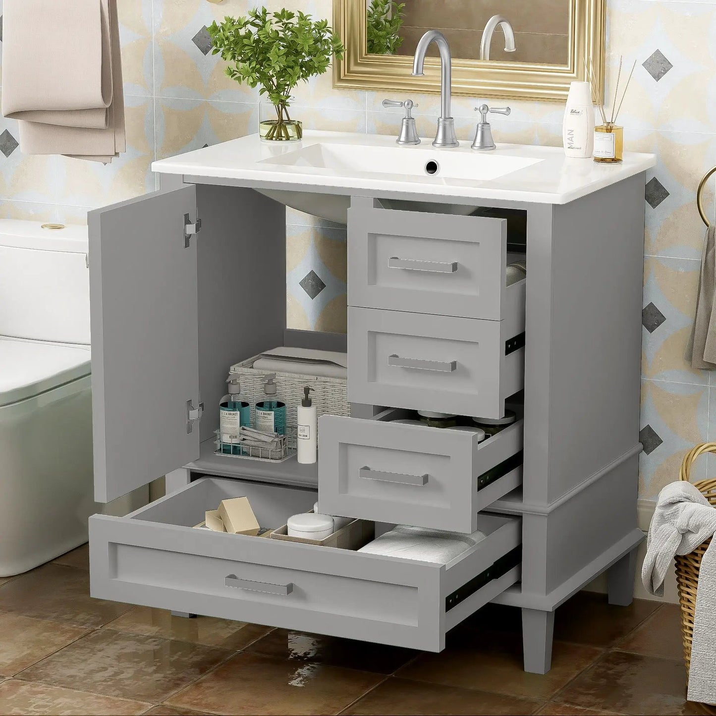 Bathroom Vanity With Sink Solid Wood Cabinet