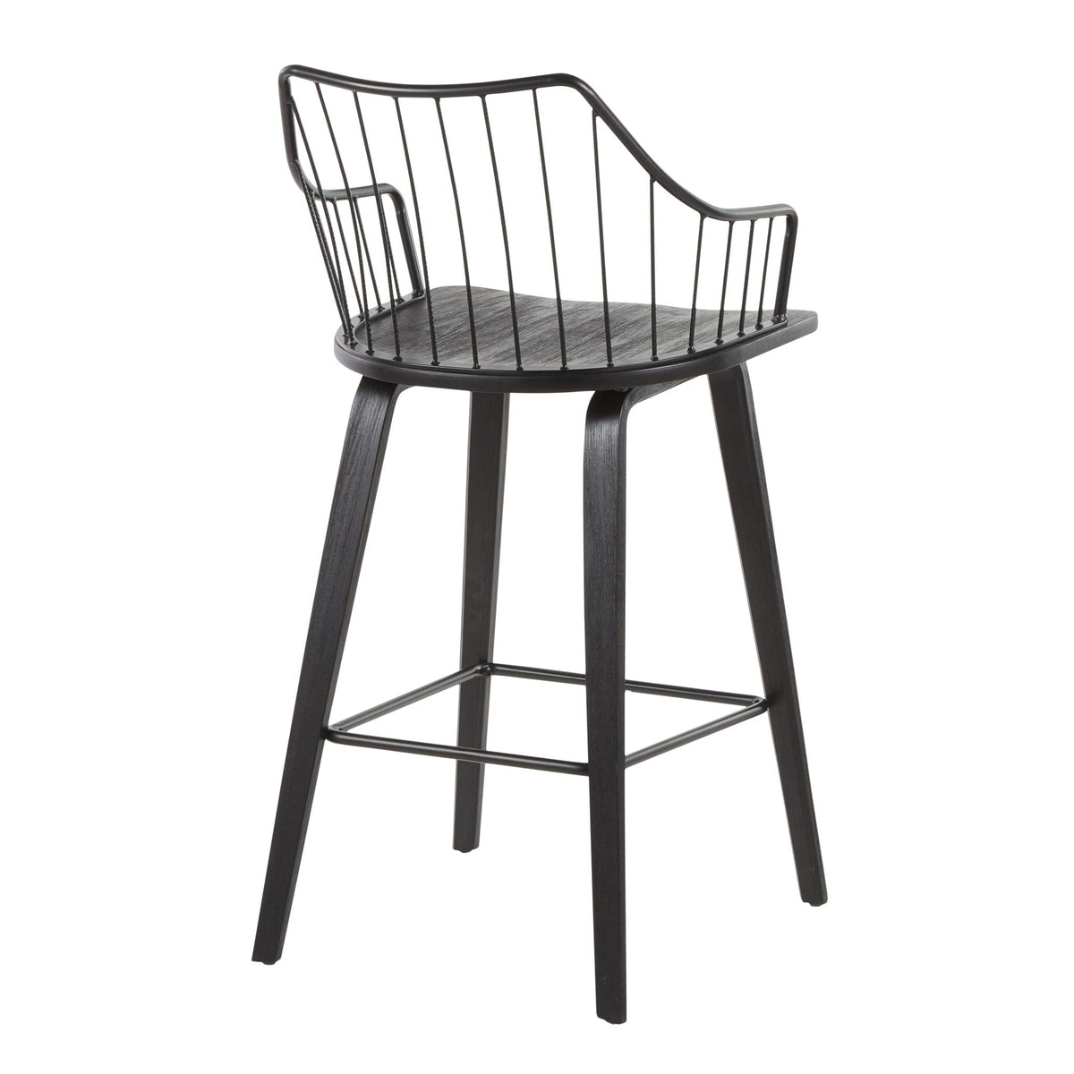 Farmhouse counter height stool with black metal spindle back and dark wood seat 24–27in HouseOfZazla on Tampa Home & Garden Store
